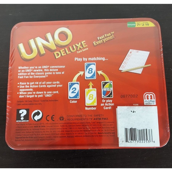 Uno Deluxe Collectors Game Tin 2012 by Mattel New - Picture 4 of 4